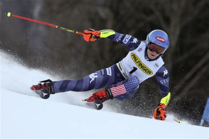Mikaela Shiffrin during the mid-point of her ski race.